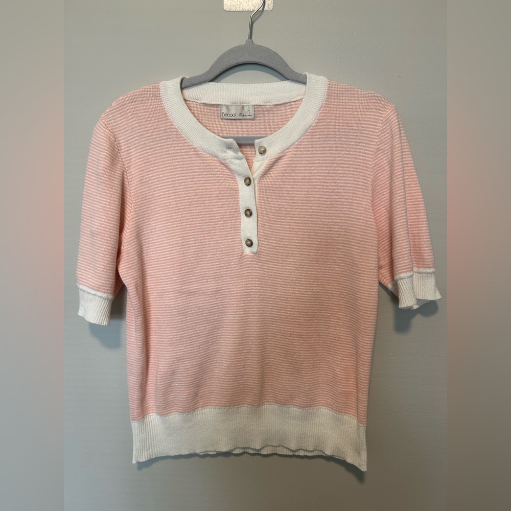 Preppy Pink and Cream Buttoned Top
